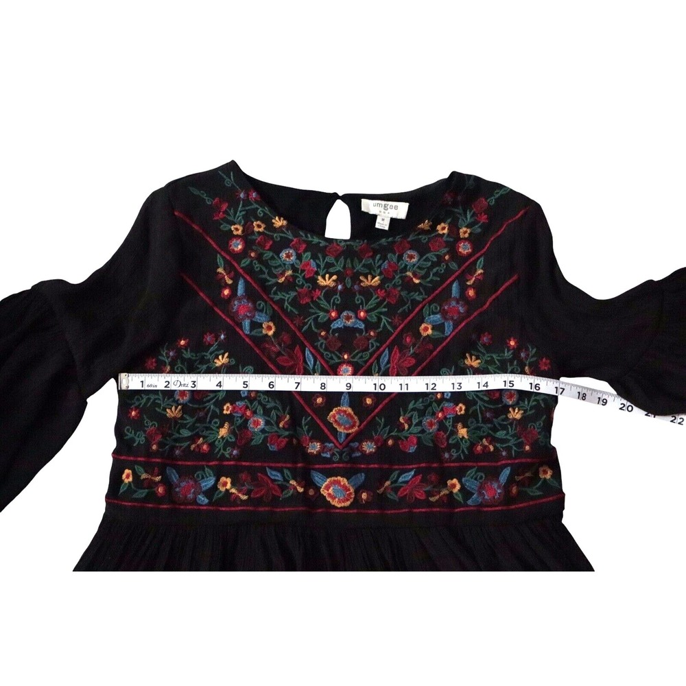Umgee Women's Midi Dress Embroidered Floral Boho Prints Size M Puff Sleeves - Picture 6 of 7